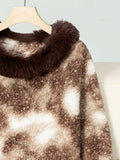 Furry Contrast Three-Quarter Poncho - Trendsi - Flyclothing LLC