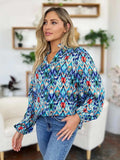 Double Take Full Size Printed Balloon Sleeve Blouse - Trendsi - Flyclothing LLC