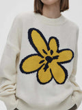 Flower Ribbed Hem Round Neck Sweater - Trendsi - Flyclothing LLC