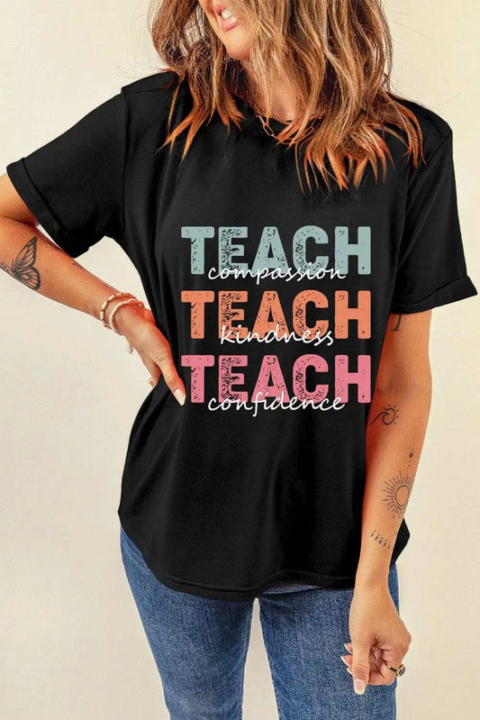 Letter Graphic Round Neck Short Sleeve T-Shirt - Trendsi - Flyclothing LLC