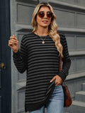 Striped Round Neck Long Sleeve T-Shirt - Trendsi - Flyclothing LLC