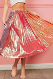 BiBi Metallic Color Block Pleats Midi Skirt - Trendsi - Flyclothing LLC