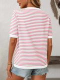 Mandy Striped Round Neck Half Sleeve Knit Top - Trendsi - Flyclothing LLC