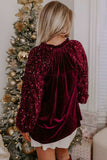 Sequin Notched Long Sleeve Blouse - Trendsi - Flyclothing LLC