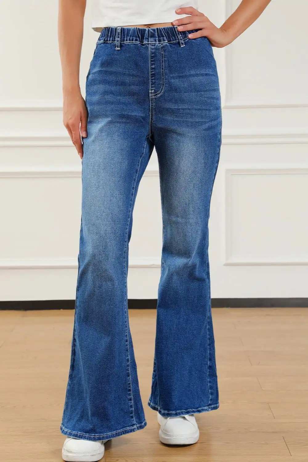 Elastic Waist Bootcut Jeans with Pockets - Trendsi - Flyclothing LLC