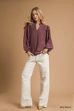 Umgee Ruffle Shoulder Long Sleeve Blouse - Trendsi - Flyclothing LLC