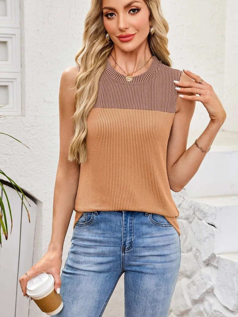 Textured Round Neck Tank - Trendsi - Flyclothing LLC