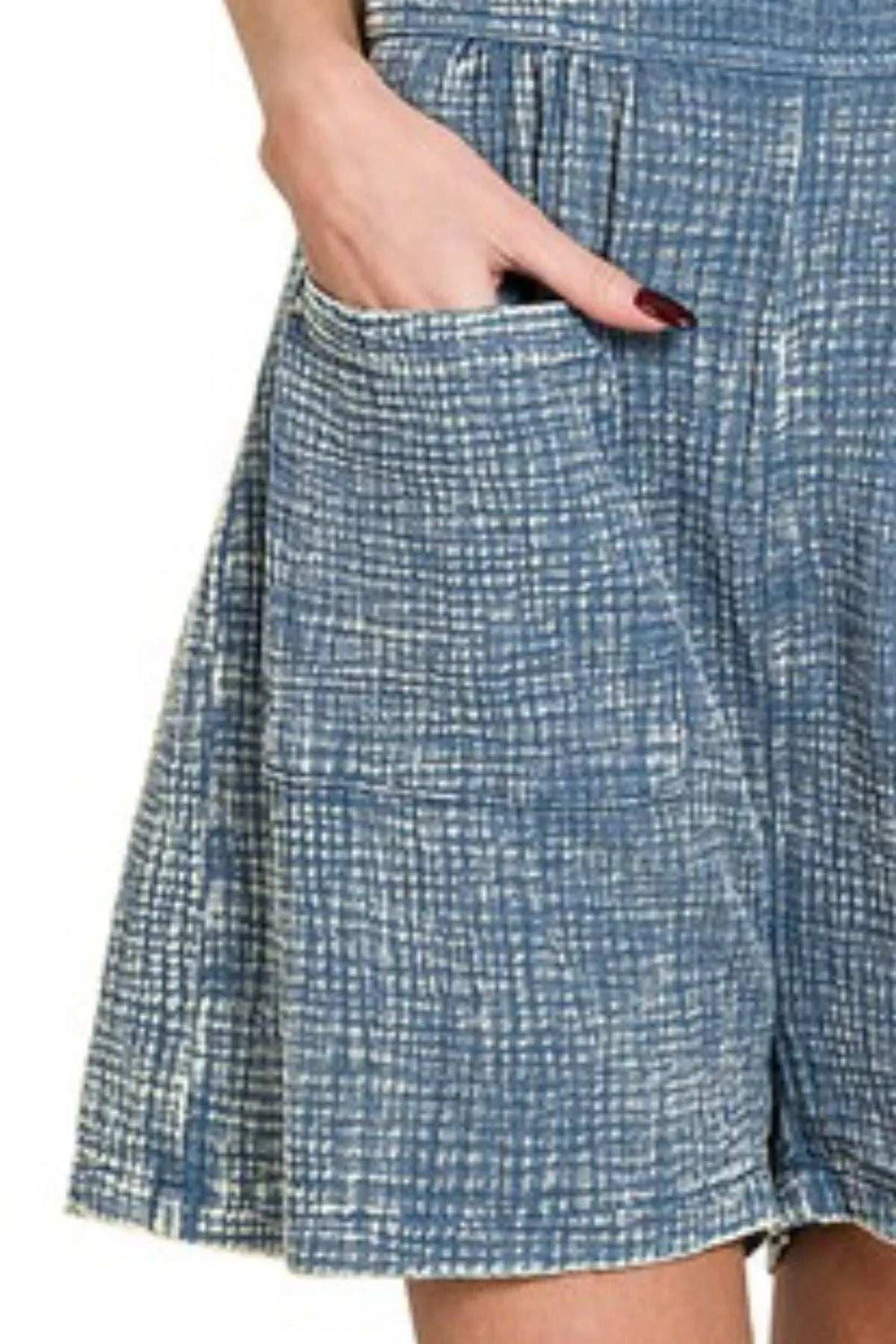 Zenana Woven Double Gauze Acid Washed Romper - Trendsi - Flyclothing LLC