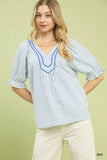 Umgee Stripe V-Neck Blouse - Trendsi - Flyclothing LLC