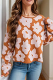 Flower Round Neck Long Sleeve Knit Top - Trendsi - Flyclothing LLC