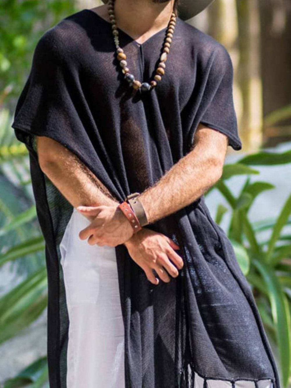 Men's Full Size Fringe V-Neck Half Sleeve Cover Up Plus Size - Trendsi - Flyclothing LLC