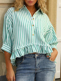 Striped Ruffle Hem Button-Up Shirt - Trendsi - Flyclothing LLC
