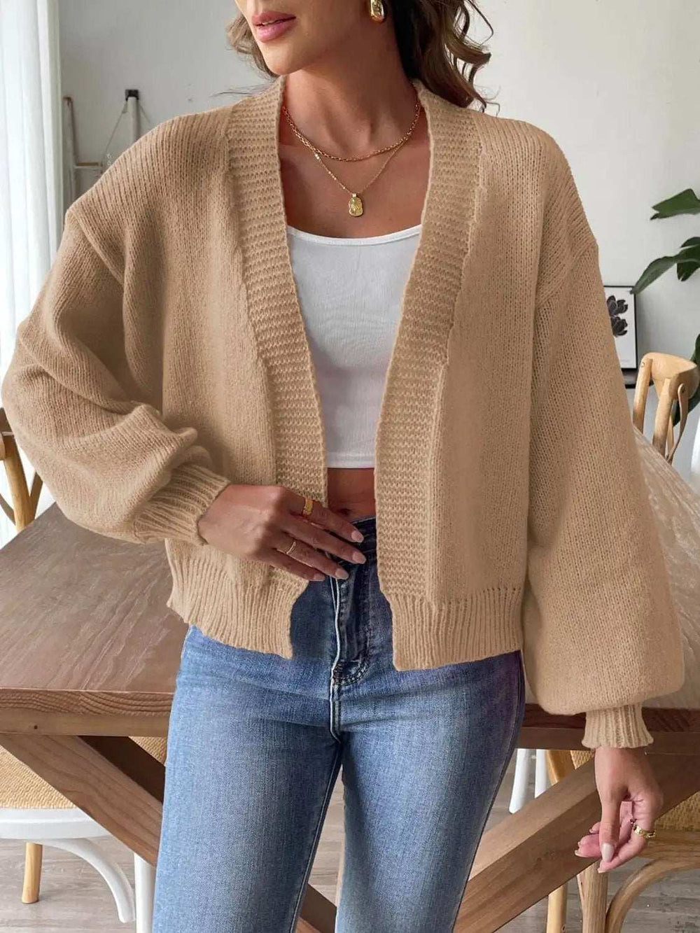 Open Front Long Sleeve Cardigan - Trendsi - Flyclothing LLC