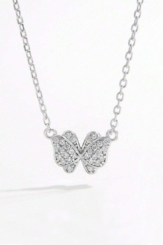 925 Sterling Silver Zircon Butterfly Pendant Necklace - Trendsi - Flyclothing LLC