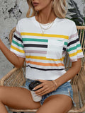 Striped Round Neck Short Sleeve T-Shirt - Trendsi - Flyclothing LLC