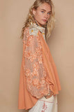 POL Floral Half Button Lace Detail Long Sleeve Top - Trendsi - Flyclothing LLC