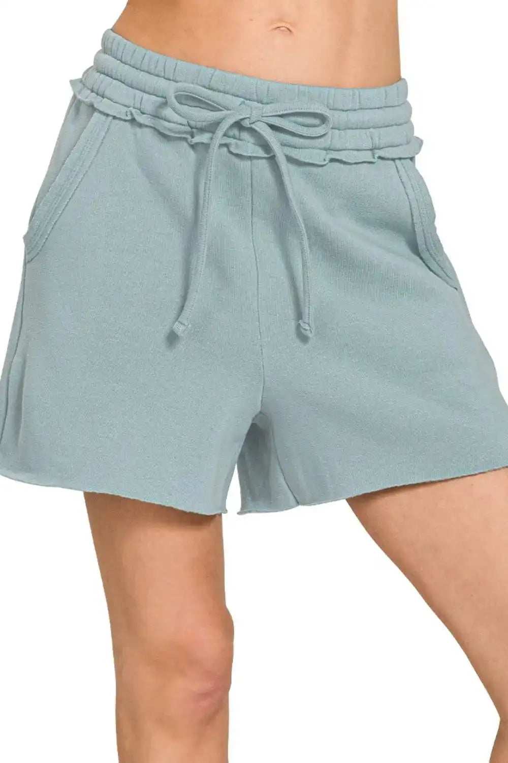 Zenana Fleece Raw Hem Shorts With Draw String - Trendsi - Flyclothing LLC