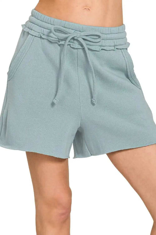 Zenana Fleece Raw Hem Shorts With Draw String - Trendsi - Flyclothing LLC