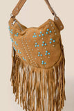Fame Studded Pattern Multi Fringe Hobo Shoulder Bag - Trendsi - Flyclothing LLC