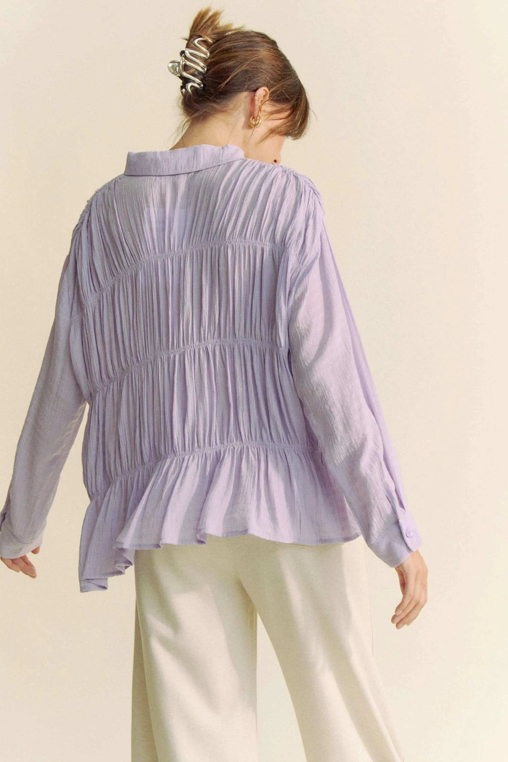 Davi & Dani Ruched All Over Button Front Shirt - Trendsi - Flyclothing LLC