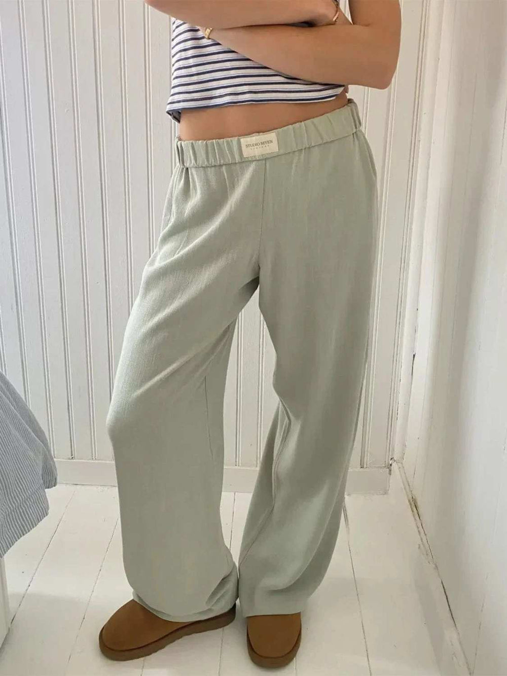 Elastic Waist Wide Leg Pants - Trendsi - Flyclothing LLC