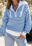 Striped Half Zip Mock Neck Long Sleeve Sweater - Trendsi - Flyclothing LLC