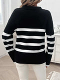 Striped Collared Neck Long Sleeve Sweater - Trendsi - Flyclothing LLC