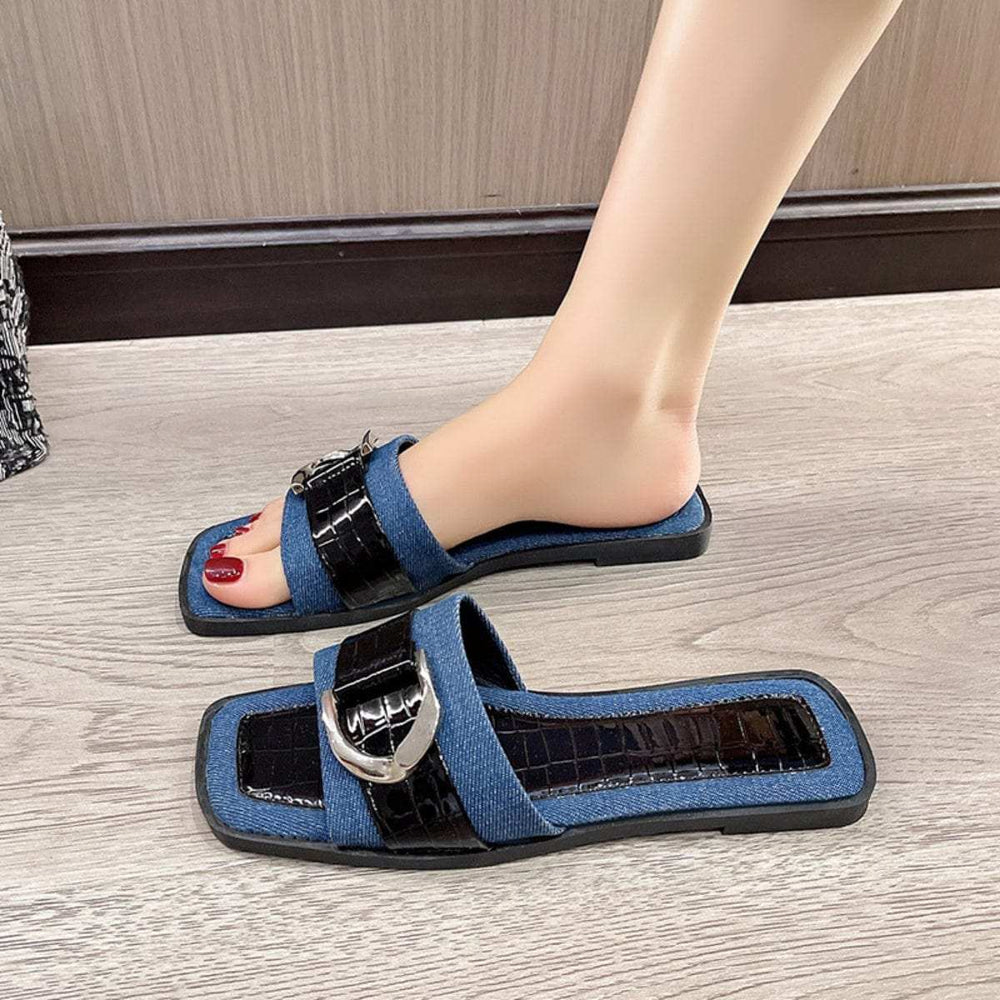 Buckle Trim Open Toe Sandals - Trendsi - Flyclothing LLC