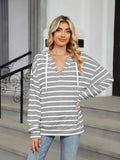 Drawstring Striped Long Sleeve Hoodie - Trendsi - Flyclothing LLC