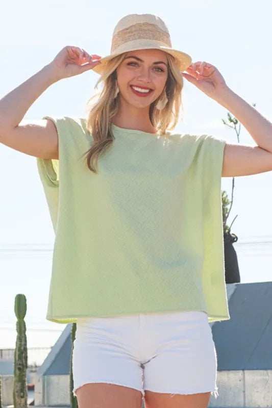 Lime 'N' Chili Textured Solid Muscle Sleeve Top - Trendsi - Flyclothing LLC