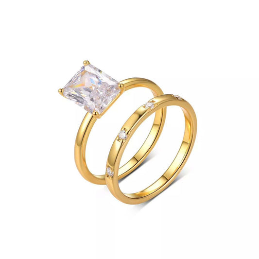 2 Carat Moissanite 925 Sterling Silver Zircon Minimalist 2 Piece Ring - Trendsi - Flyclothing LLC