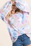 BiBi Tie Dye Print Terry Top With Puff Sleeves - Trendsi - Flyclothing LLC