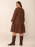 Plus Size Tie Neck Balloon Sleeve Tiered Dress - Trendsi - Flyclothing LLC