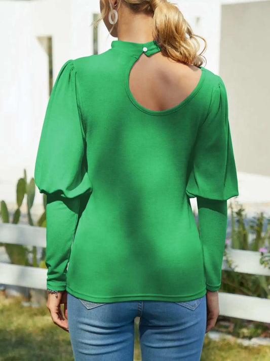 Cutout Mock Neck Long Sleeve T-Shirt - Trendsi - Flyclothing LLC