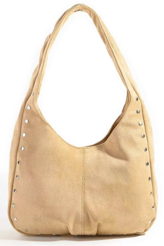 Fame Faux Suede Studded Trim Hobo Bag - Trendsi - Flyclothing LLC