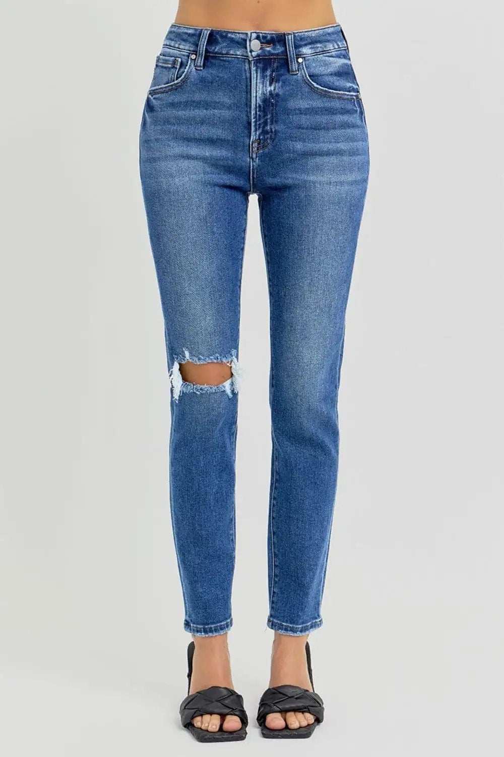 RISEN Full Size High Rise Ankle Skinny Knee Distressed Jeans - Trendsi - Flyclothing LLC