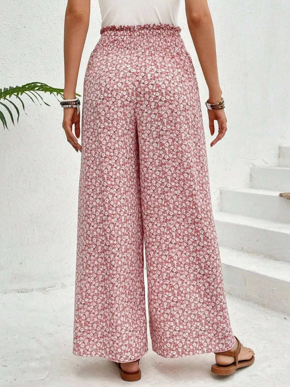 Tied Printed Wide Leg Pants - Trendsi - Flyclothing LLC