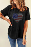 Rhinestone Heart Round Neck Short Sleeve T-Shirt - Trendsi - Flyclothing LLC
