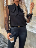 Tie Neck Long Sleeve Blouse - Trendsi - Flyclothing LLC