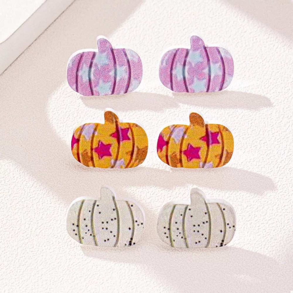 3 Piece Halloween Pumpkin Stud Earrings - Trendsi - Flyclothing LLC