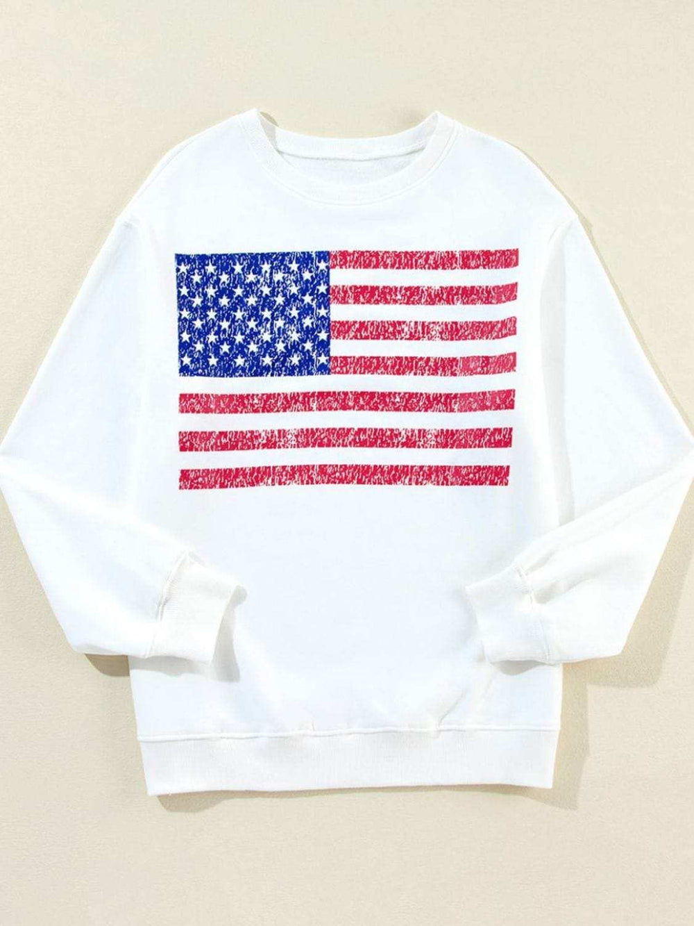 US Flag Round Neck Long Sleeve Sweatshirt - Trendsi - Flyclothing LLC