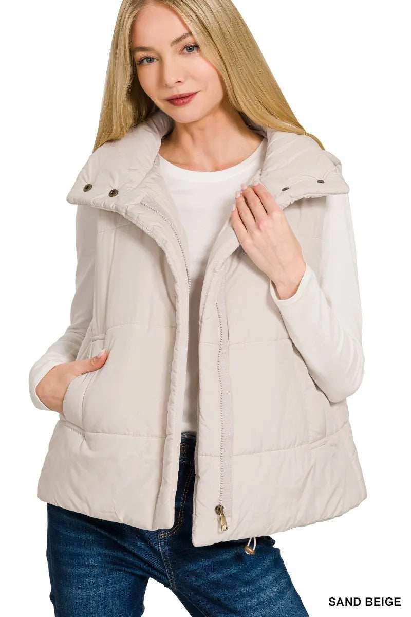 Zenana High Neck Zip-Up Vest Coat - Trendsi - Flyclothing LLC