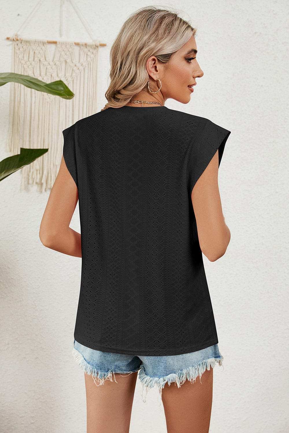 Eyelet Round Neck Tank - Trendsi - Flyclothing LLC