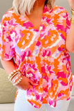 Printed V-Neck Short Sleeve Blouse - Trendsi - Flyclothing LLC