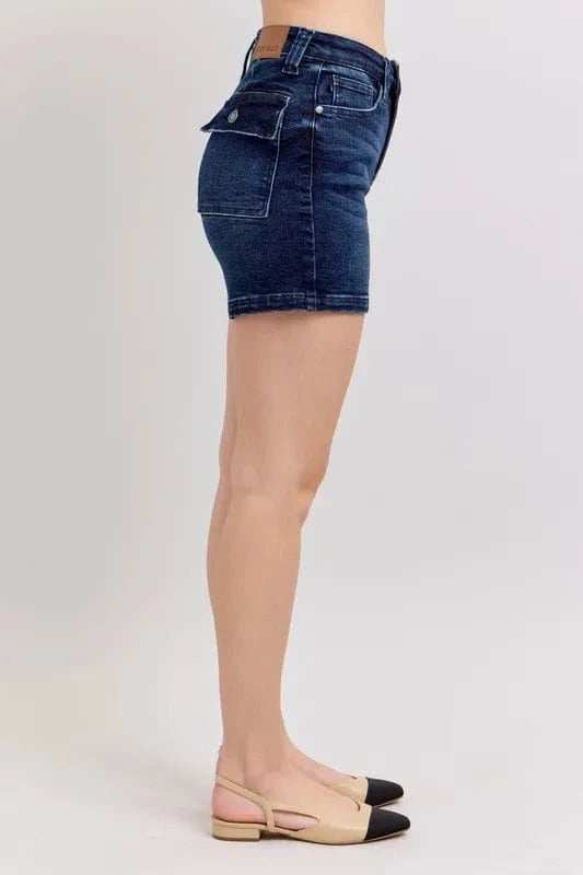 Judy Blue Full Size High Waist Back Flap Pocket Denim Shorts Plus Size - Trendsi - Flyclothing LLC
