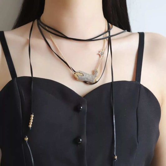 2 Piece Layered Leather Cord Boot Pendant Necklace - Trendsi - Flyclothing LLC