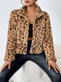 Leopard Fuzzy Zip-Up Jacket - Trendsi - Flyclothing LLC