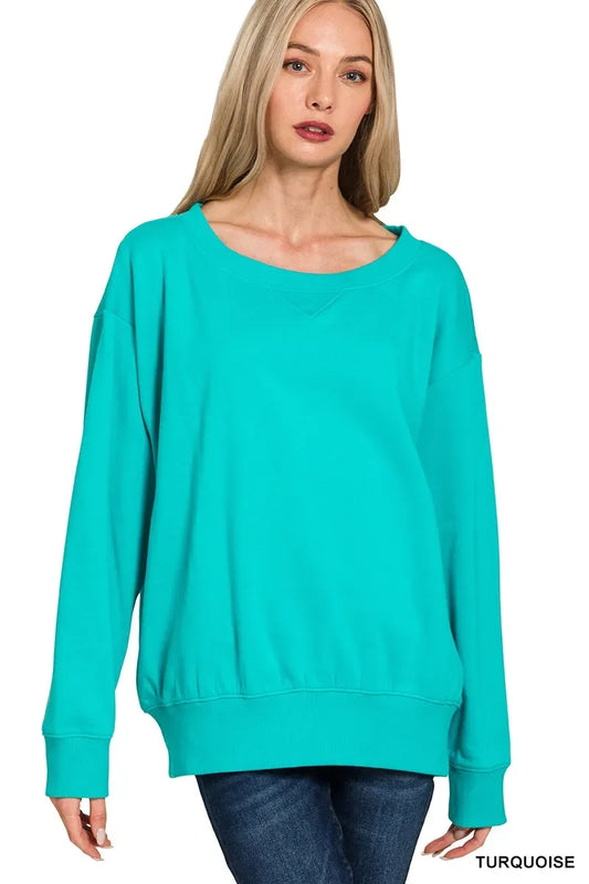 Zenana Fleece Boat Neck Sweatshirt - Trendsi - Flyclothing LLC