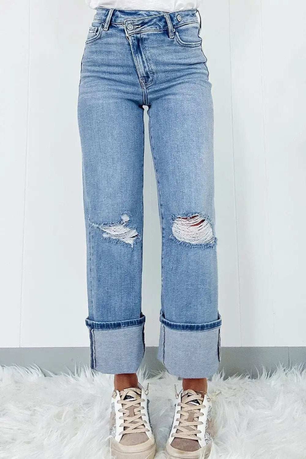Distressed Straight Jeans with Pockets - Trendsi - Flyclothing LLC
