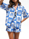 Printed Button Down Short Sleeve Top and Shorts Set - Trendsi - Flyclothing LLC
